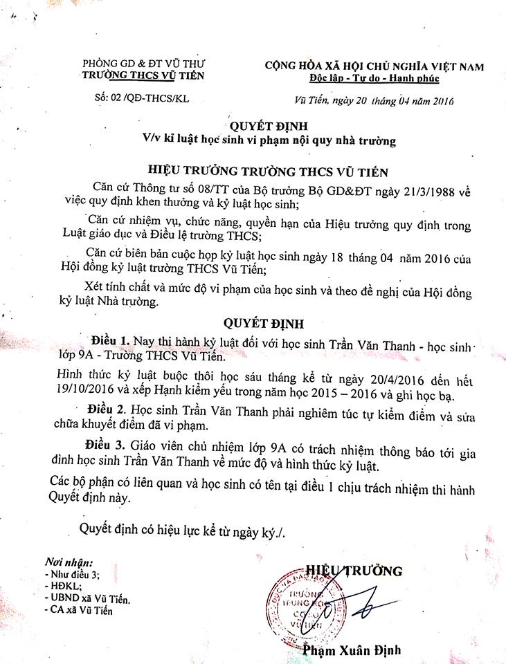 Học sinh lớp 9 bị đuổi học: Hiệu trưởng nói gì? - 2