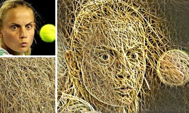 Nữ vận động viên quần vợt được tạo bằng những sợi rơm.