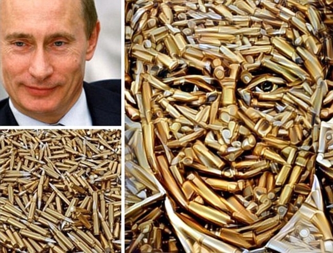 Tổng thống Nga Vladimir Putin với khuôn mặt được tạo bởi đạn khi sử dụng ứng dụng thú vị của Nga.