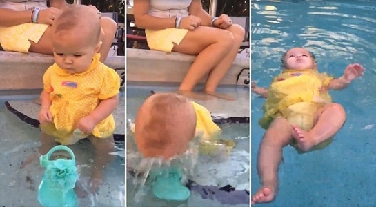 Clip: Bé gái 2 tuổi tự nổi trên mặt nước gây tranh cãi - 1