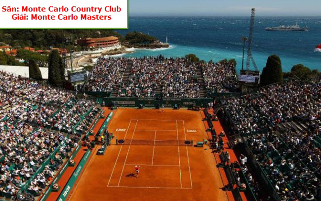 Sân Monte Carlo Country Club, giải Monter Carlo Masters. Chắc chắn rồi Monte Carlo Clup xứng đáng là 1 trong những sân đấu đẹp nhất thế giới. Với thế 'dựa núi ngắm sông', khi có mặt ở Monte Carlo khán giả sẽ được hòa mình vào giữa thiên nhiên thưởng thức quần vợt với tâm trạng thư thái nhất.
