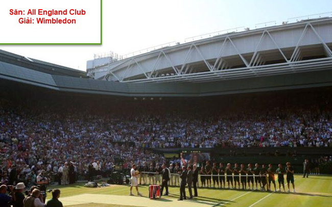 Sân All England Club, giải Wimbledon. Không có địa điểm lý tưởng hơn để thưởng thức thể sao so với All England Clup. Còn gì tuyệt vời hơn khi được nâng một ly Pimm và thưởng thức tennis trong một ngày đẹp trời trên bãi cỏ immaculately tươi tốt. Đến với All England Clup (Wimbledon) bạn sẽ được trải nghiệm những cảm giác tuyệt vời đó.
