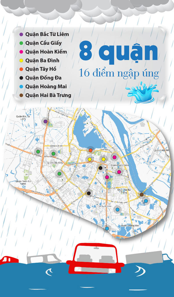 [Infographic] 16 điểm ngập sâu khi mưa lớn ở Hà Nội - 1