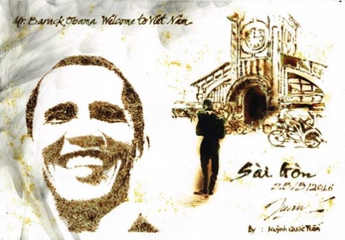 9X dùng giấy đốt vẽ tranh tặng Tổng thống Obama - 1