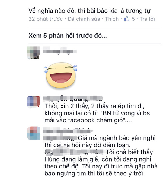 Bác sĩ mạt sát, ước nhà báo “yên nghỉ” trên facebook - 1