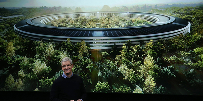 Phối cảnh trụ sở mới của Apple, được gọi là Apple Park với tổng diện tích hơn 850 ki-lô-mét vuông, đã tiêu tốn của Apple 5 tỉ USD.