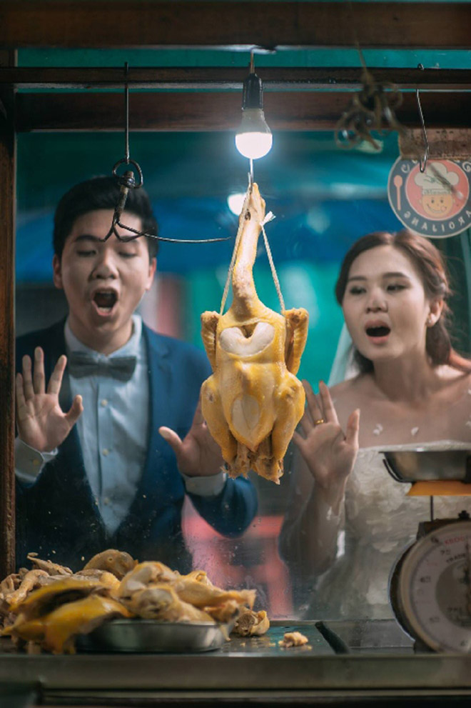 Cặp đôi Thái gây sốt vì chụp ảnh cưới với muôn kiểu món ăn - 1