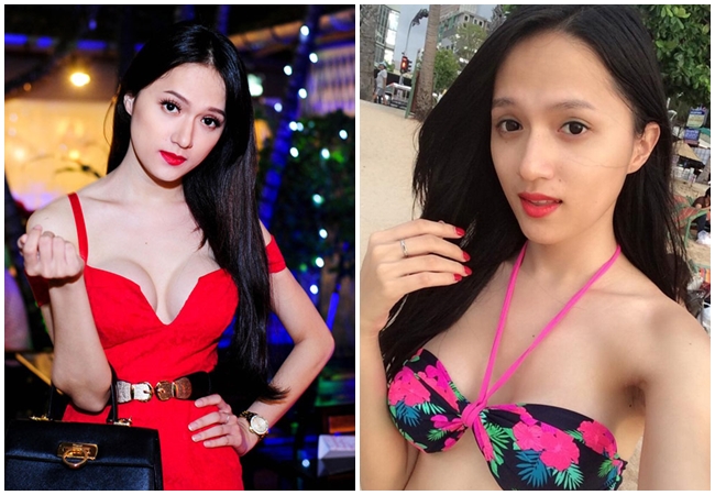 Khi diện bikini và đầm hai dây, sự khác biệt vòng một của cô nàng càng lộ rõ vì lúc “căng” lúc “xẹp”.