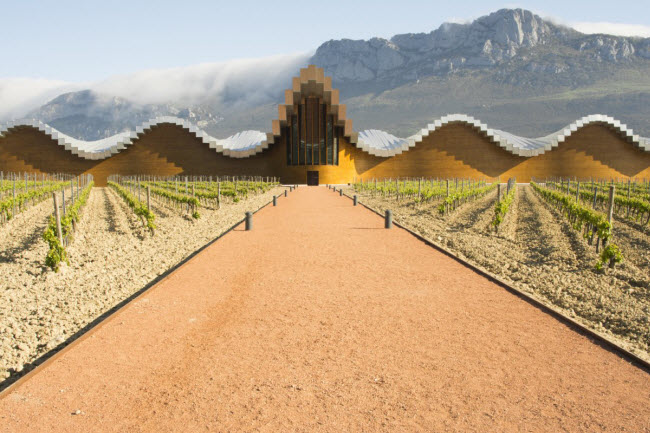 Bodegas Ysios, Tây Ban Nha: Tòa nhà ở vùng Rioja Alavesa được thiết kế với phong cách hiện đại, tạo môi trường lý tưởng để ủ rượu nho.
