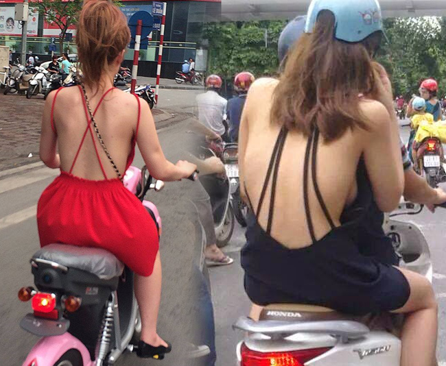 Nhiều cô gái còn không ngại để lưng trần khi lưu thông trên phố nắng gắt. 