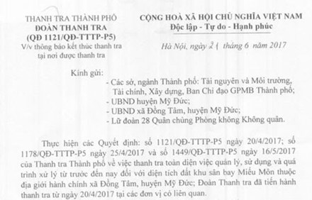 Hà Nội thông báo kết thúc thanh tra Đồng Tâm - 1