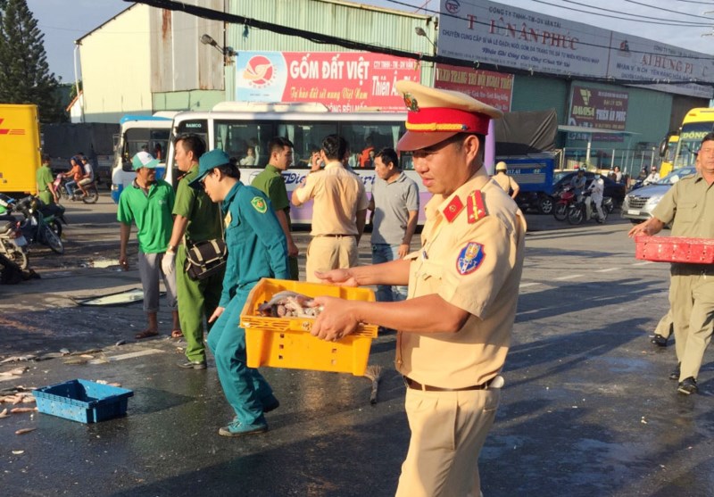 CSGT quận 12 cùng người dân thu gom cá giúp chủ xe gặp nạn - 6