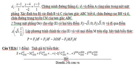 Đáp án đề thi thử ĐH môn Toán (Mã 139) - 2