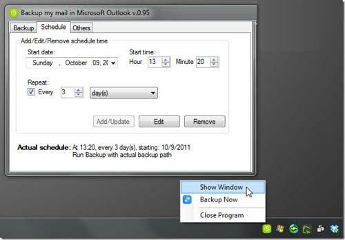 Lập lịch sao lưu tập tin Outlook PST với Backup my Mail - 2