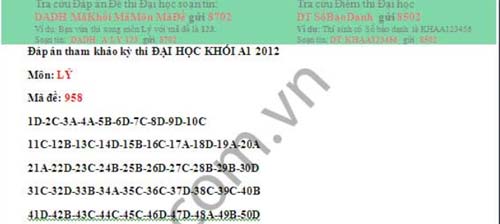 Đáp án tham khảo môn Vật lý (Khối A, A1) - 3