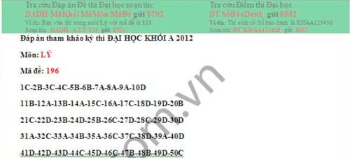 Đáp án tham khảo môn Vật lý (Khối A, A1) - 4