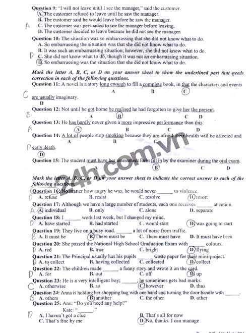 Đề thi đại học môn Tiếng Anh khối A1 - 2