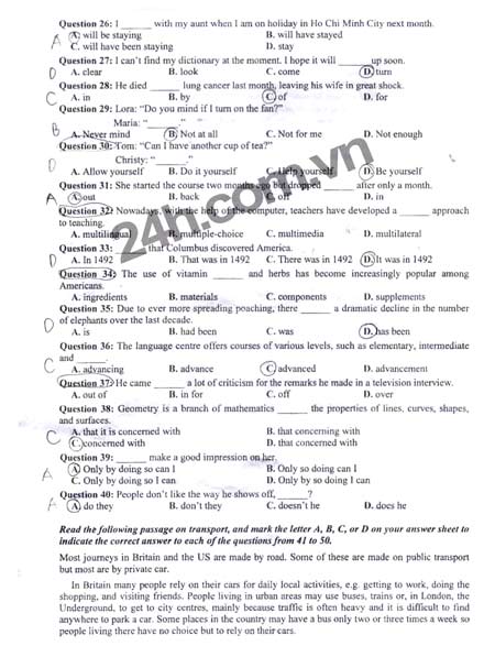 Đề thi đại học môn Tiếng Anh khối A1 - 3