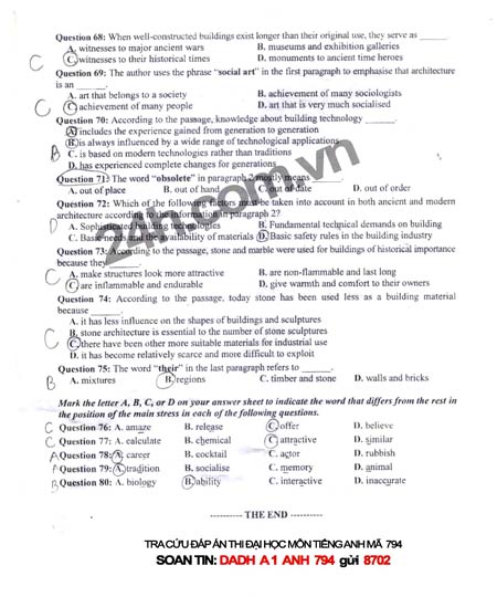 Đề thi đại học môn Tiếng Anh khối A1 - 7