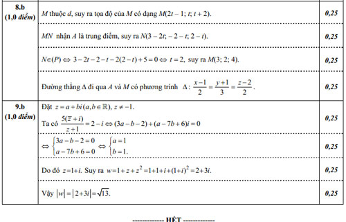 Đáp án chính thức các môn khối A, A1 - 8