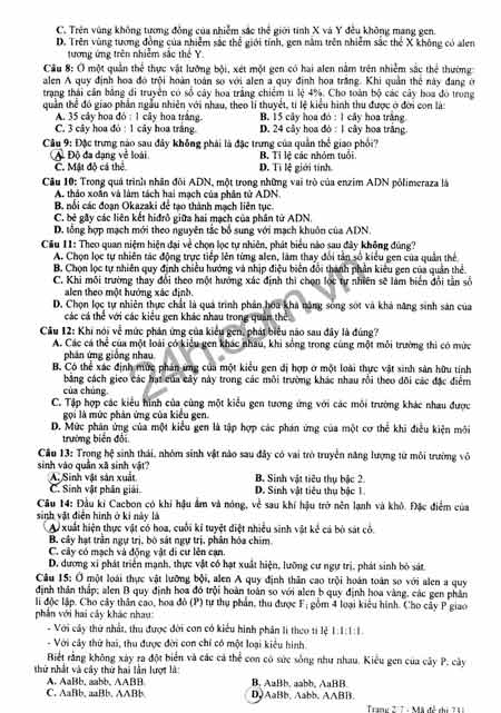 Đề thi đại học môn Sinh năm 2012 - 2