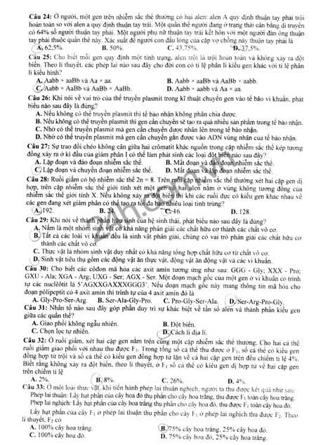 Đề thi đại học môn Sinh năm 2012 - 4