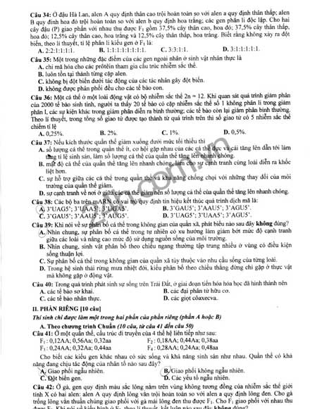 Đề thi đại học môn Sinh năm 2012 - 5