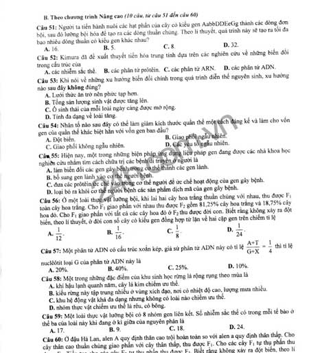 Đề thi đại học môn Sinh năm 2012 - 7