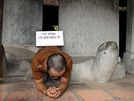 Bị "ném đá" vì khoe cưỡi rùa Văn Miếu - 6