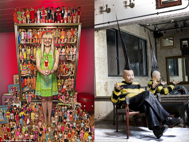 Bộ sưu tập búp bê Barbie lớn nhất thuộc về cô Bettina Dorfmann, 52 tuổi đến từ Đức. Cô bắt đầu sưu tập nó từ năm 1993 và hiện đã có 15.000 con búp bê. Trong khi đó, kỉ lục mái tóc dựng đứng cao nhất thuộc về nhà tạo mẫu người Nhật Kazuhiro Watanabe với chiều cao 1,1m. 
