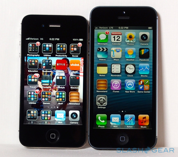 Màn hình dài hơn, nên icon của máy là 5 hàng ngang, trong khi iPhone 4S chỉ là 4 hàng