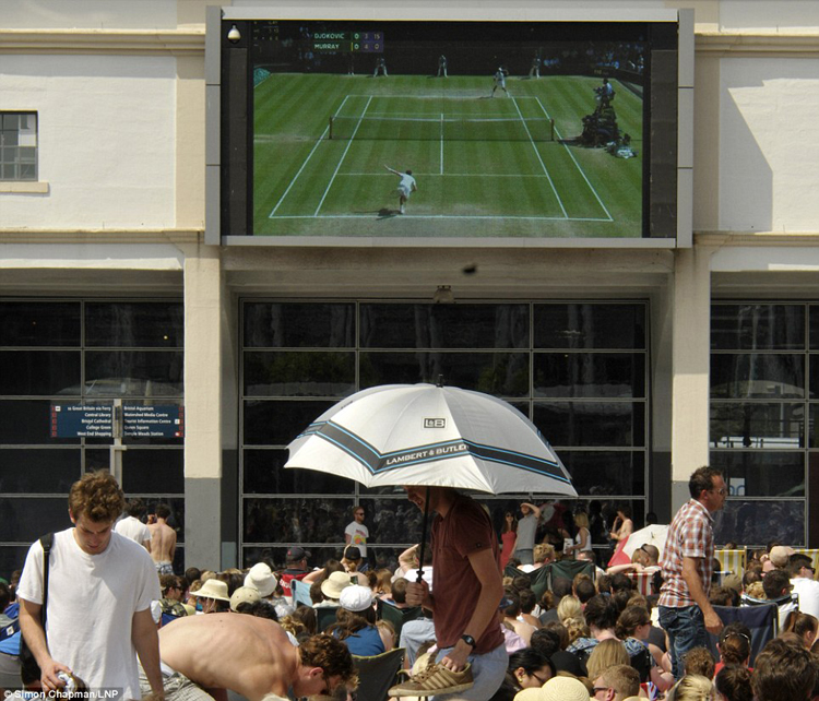 Họ xem trận chung kết Wimbledon qua chiếc màn hình lớn