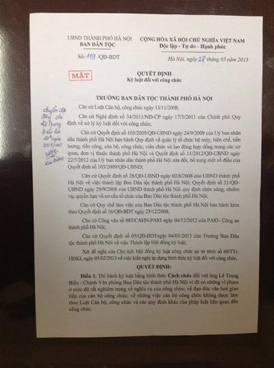 Hy hữu: Kỷ luật công chức đóng dấu "mật" - 2