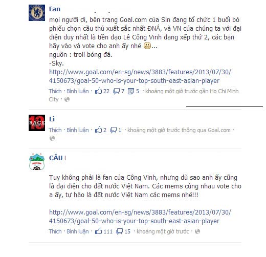 Fan Việt bình chọn Công Vinh số 1 ĐNA - 1