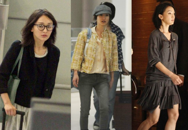 Hình ảnh Châu Tấn tại sân bay đầu bù tóc rối