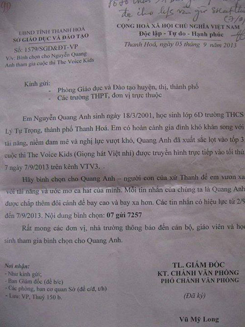 Tranh cãi quanh công văn ủng hộ Quang Anh - 1