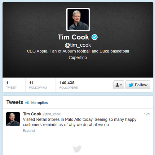 Tim Cook tham gia Twitter và có dòng tweet đầu tiên - 1