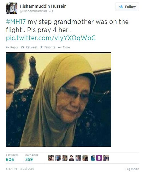 Bà của Thủ tướng Malaysia có mặt trên chuyến bay MH17 - 1