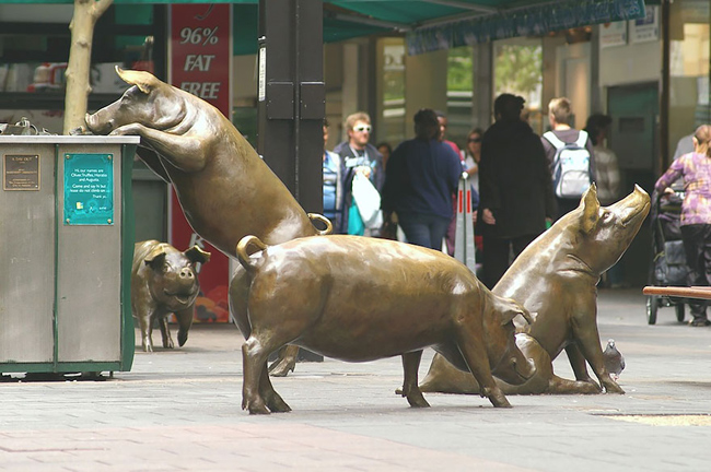 22. Rundle Mall Pigs:&nbsp;Bức tượng&nbsp;đàn lợn dạo phố với những hành động&nbsp;vô cùng dễ thương ở&nbsp;Adelaide, Úc.
