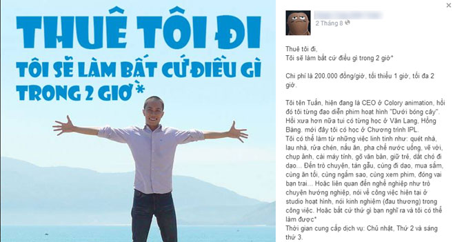 Chàng trai Việt cho thuê thân giá 200.000 đồng/giờ - 1