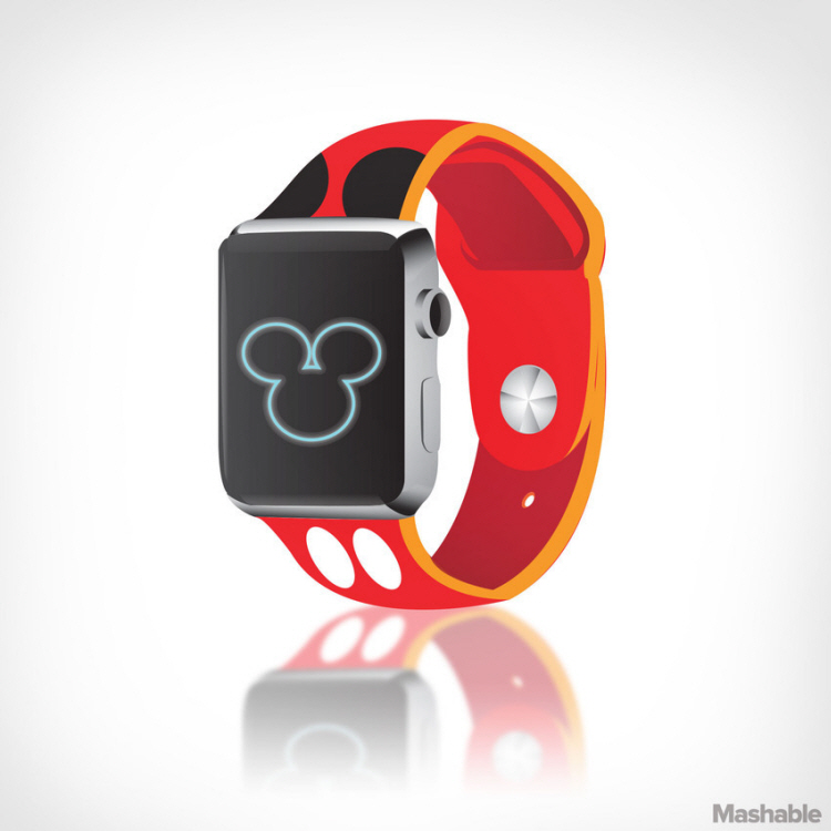 5. Mickey and Minnie Mouse print

Mặc dù phải nhiều tháng nữa Apple Watch mới có mặt trên thị trường, nhưng ngay lúc này đã xuất hiện nhiều mẫu dây đeo dành cho nó. Đây là những dây đeo độc đáo được thiết kế với ý đồ và khả năng sử dụng tùy tính huống, chẳng hạn dây đeo "dải ngân hà" khi được kết hợp với màn hình Apple Watch ở chế độ mặt trăng thì rất tuyệt vời.

Chiếc đồng hồ thông minh Apple Watch của "táo khuyết" dự kiến có giá từ 349 USD, bắt đầu được tung ra thị trường từ đầu năm 2015. Sản phẩm vừa được Apple giới thiệu tại sự kiện ra mắt cùng với iPhone 6 và iPhone 6 Plus.
