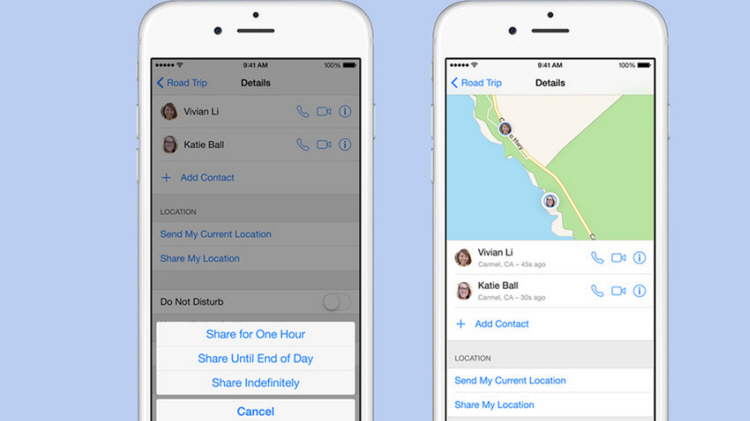 iOS 8 có tính năng chia sẻ địa điểm qua tin nhắn, tương tự trên Windows Phone.
