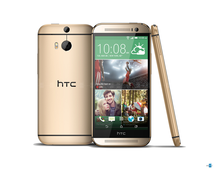 2. HTC One (M8)

Ra mắt hồi tháng 3/2014, HTC One M8 kim loại là smartphone đầu tiên trong năm 2014 có màu vàng. Sau M8, HTC còn giới thiệu hai điện thoại tương tự là One E8 và One M8 phiên bản Windows Phone nhưng đều không mang màu sắc hoàng gia.
