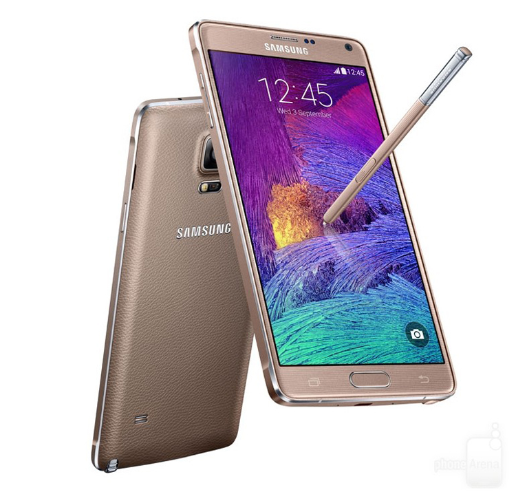 7. Samsung Galaxy Note 4

Galaxy Note 4 có vẻ là thiết bị cầm tay cao cấp nhất của Samsung ở thời điểm hiện tại. Cũng giống như Galaxy S5 và Galaxy Alpha, Galaxy Note 4 có một phiên bản vàng (cùng với phiên bản màu đen, trắng, và màu hồng).
