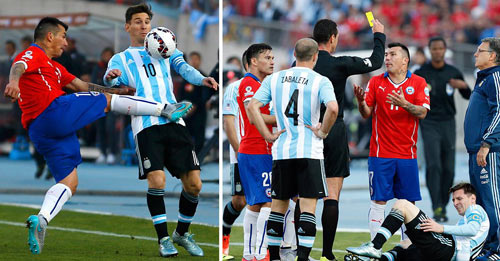 Messi nhận cú taekwondo của cầu thủ Chile - 1