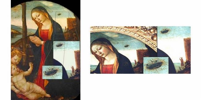 Một bức tranh thêu thời trung cổ ở Collegiale Notre-Dame, tại Beaune, Pháp miêu tả Đức Mẹ đồng trinh với một chiếc đĩa bay ở phía sau. Nhiều người cho rằng rất có thể các họa sĩ đã vô tình chứng kiến điều gì đó kỳ lạ trên bầu trời khi thực hiện bức tranh này.