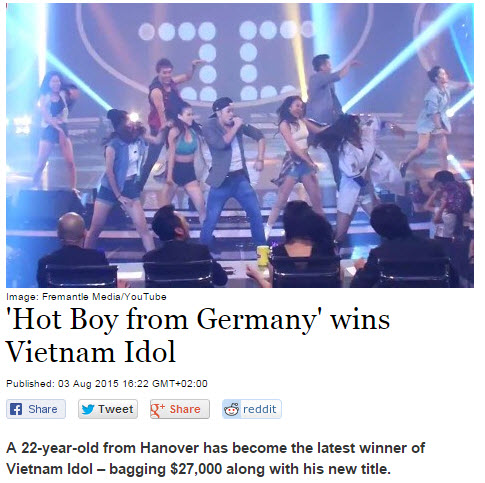Báo Đức đưa tin Trọng Hiếu thành quán quân Vietnam Idol - 1
