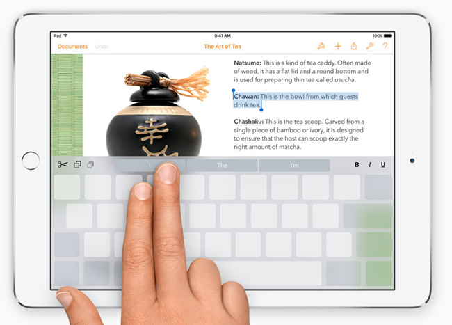 Cursor giúp kiểm soát dễ dàng hơn với tiện dụng trượt cơ khí khi sử dụng hai ngón tay. Về cơ bản nó biến bàn phím iPad QuickType thành một trackpad. Đó là cách dễ dàng hơn so với việc lơ lửng các ngón tay và cố gắng đặt nó vào giữa các chữ cái.