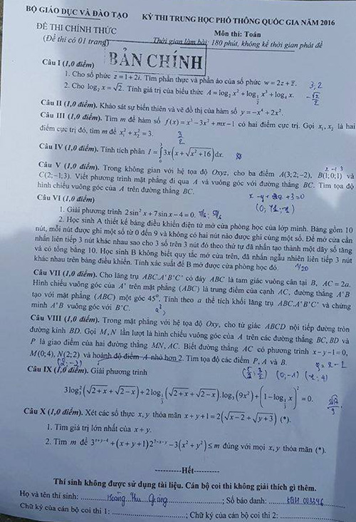 Kỳ thi THPT Quốc gia: Đề Toán có câu "siêu khó" - 2