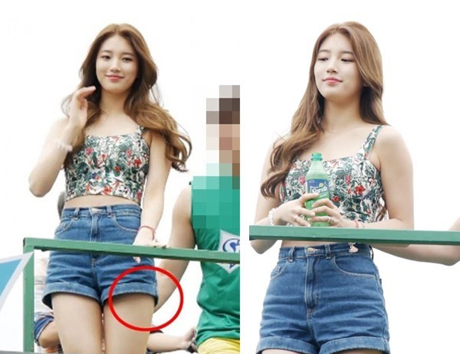 Trong một sự kiện quảng cáo, Suzyô diện áo crop top và quần shorts. Hình ảnh ghi lại cho thấy, MC nam đã có hành động đụng chạm vào vòng 3 của Suzy khiến fan của cô nổi giận. Mặc dù công ty quản lý lên tiếng phủ nhận nhưng dư luận cho rằng đây là sự cố cần cảnh cáo.